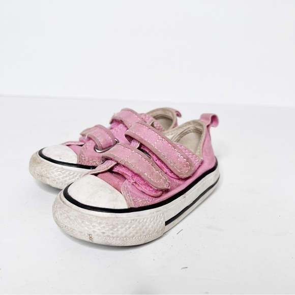 Converse Pink Canvas Sneakers Velcro Toddler Size 4 - Picture 1 of 4